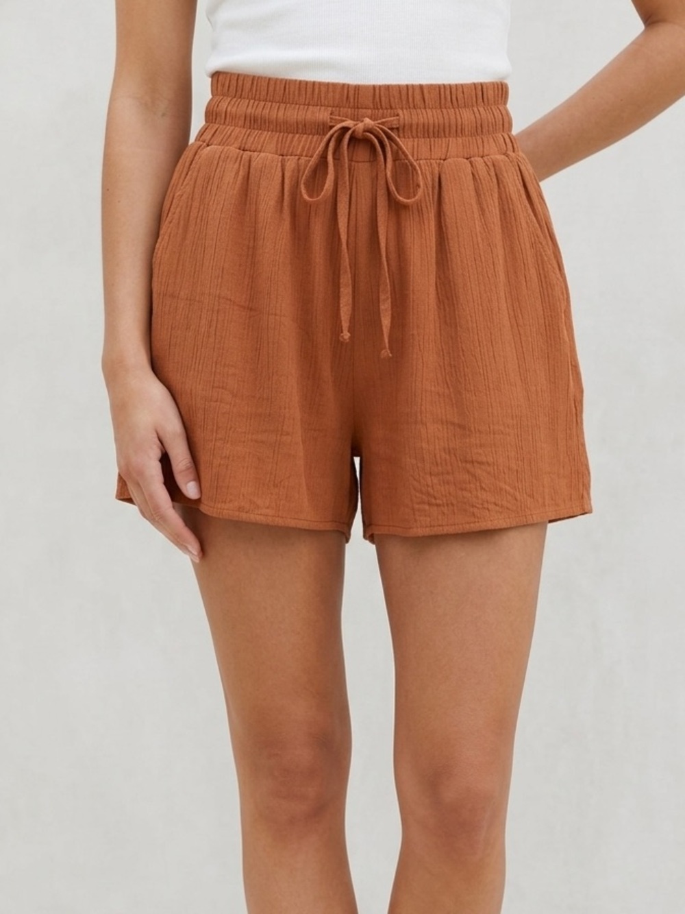 Women's Drawstring Casual Shorts - Rust